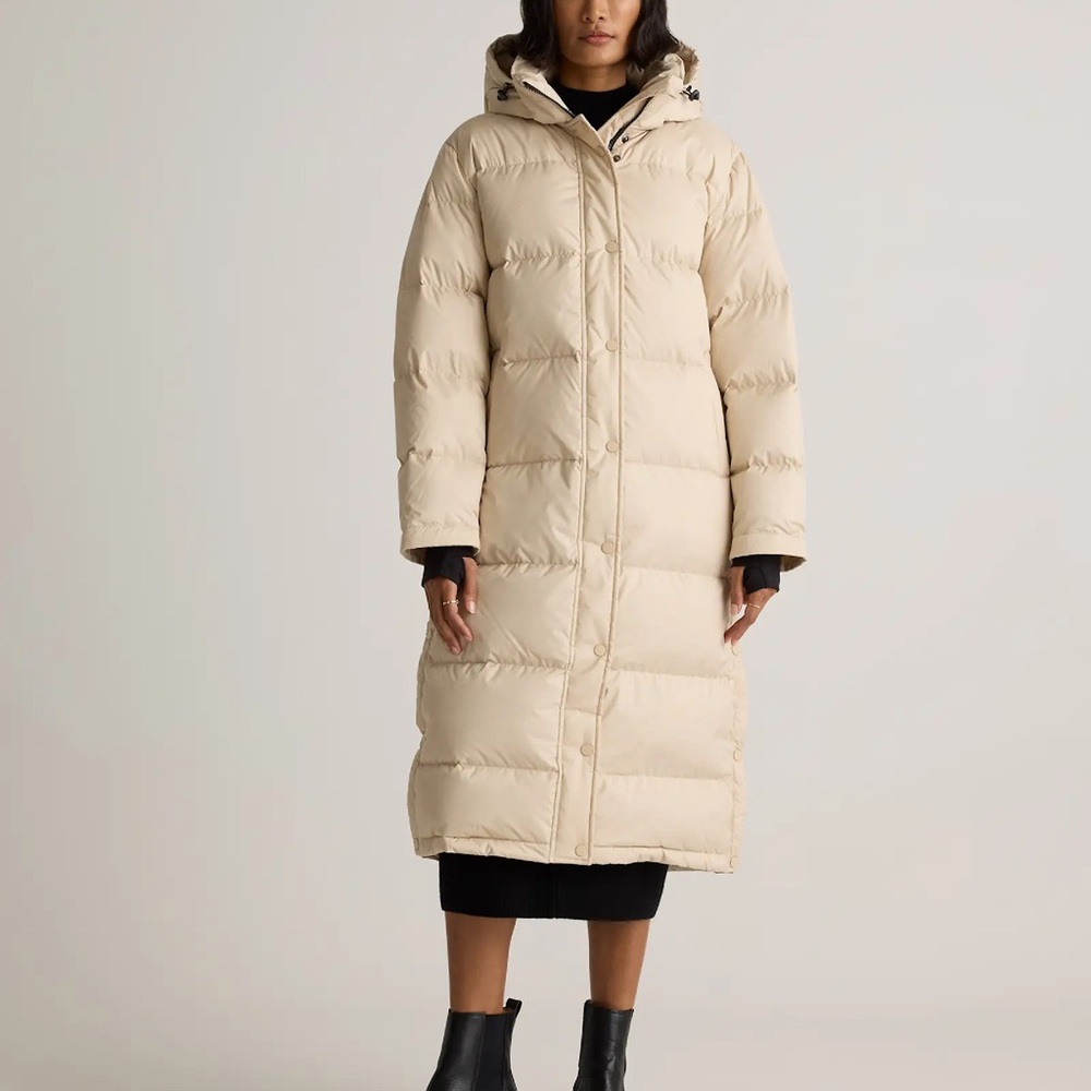 Quince Responsible Down Long Puffer Jacket Long Cream Coat Ivory Small